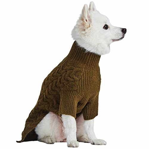 Blueberry Pet Classic Fuzzy Textured Knit Pullover Turtle-Neck Dog Sweater in Dark Olive, Back Length 16", Pack of 1 Clothes for Dogs - color: Dark Olive, Turtle-neck, size: 16 inch