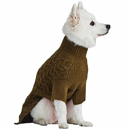 Blueberry Pet Classic Fuzzy Textured Knit Pullover Turtle-Neck Dog Sweater in Dark Olive, Back Length 16", Pack of 1 Clothes for Dogs - color: Dark Olive, Turtle-neck, size: 16 inch