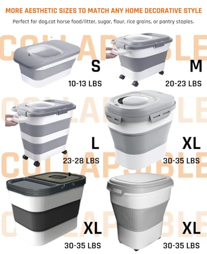 HOYTAMDAR 35lbs Dog Food Storage Container, Collapsible Dog Food Container, Wheels, Handle, Airtight Pet Food Storage Container, Scoop, 2L Small Dry Food Pail For Dog Cat Bird Food - color: Grey-35lbs
