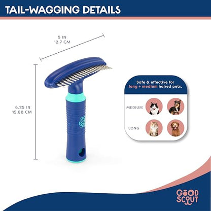 Good Scout Pet Hair Rake with Single Row Rotating Pins, Best Deshedding Tool for Dogs & Cats, Gentle, Safe & Effective Grooming Tool for Short or Long Haired Animals - style: Rake w/ Rounded Teeth