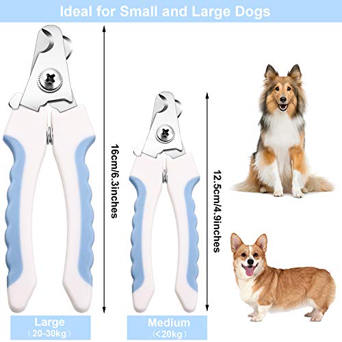 Mudder 4 Pieces Dog Nail Clippers Kit Dog Cat Pets Nail Clippers and Trimmers with Safety Guard to Avoid Over Cutting for Large Small Animals Pet Grooming (Blue and White)