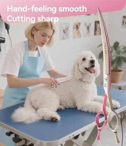 Curved Dog Grooming Scissors with Coating 440C Stainless Steel, 7 inch Professional Curved Shears Dog Grooming，25 Degree of Curved Blade，Pet Shears for Trimming Face and Paws, Pink & White - color: Pink&white
