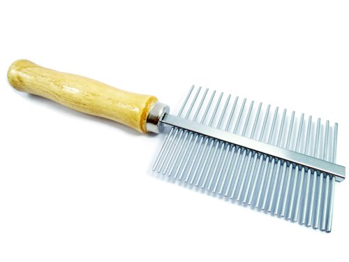 Steel comb dog brush comb double sided wood handle 7 inch 19/30 spokes