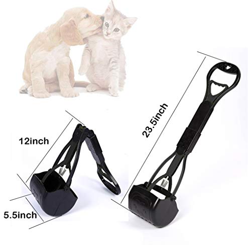 Pet Pooper Scooper, 24" Long Handle Portable Poop Scooper for Large and Small Dogs Cats, Foldable Dog Poop Pick Up Tool, Sturdy Garbage Rake Picker for Garden Backyard Grass Dirt Gravel (Black) - color: Black