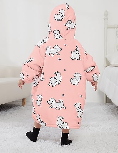 KFUBUO Wearable Blanket Hoodie for Kids Toddlers Sherpa Blanket Sweatshirt With Pocket Cute Dog Hoodies 2-6 Year Old Girl Boy Birthday Gifts - color: Dog, size: Kids 2-6YR