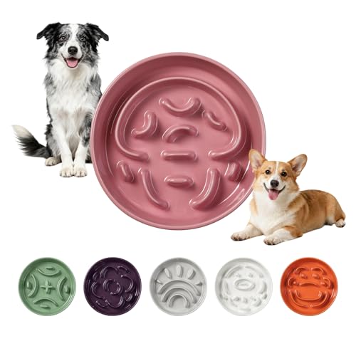 Ceramic Slow Feeder Dog Bowl, 1.8 Cups Anti -Slip Slow Feeding Bowl to Slow Down Eating, 8.2 Inch Dog Food Dish for Medium to Large Breeds, Pink - color: Pink, size: Medium
