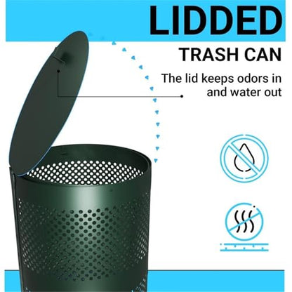 Afuera Living 11.5 Gal Outdoor Pet Waste Trash Can with Lid, Galvanized Steel, Green Powder Coated Finish, Freestanding or Mountable, Includes 20 Liners, Noise Reducing Rubber Gasket, Commercial or