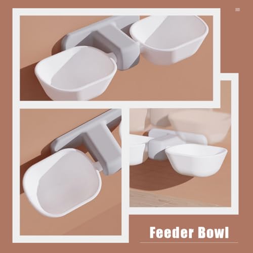 LALAFINA Wall-Mounted Cat Double Bowl Pet Feeder with Water and Food Containers, White Plastic Feeding Station for Cats and Small Dogs, Space-Saving Wall Holder for Home Use