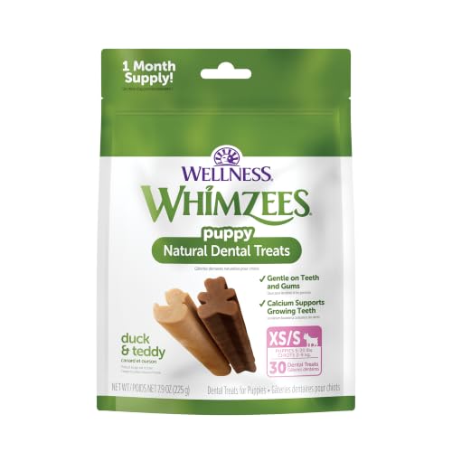 Wellness WHIMZEES Puppy Natural Dog Dental Treat, Chews, Freshens Breath, Extra-Small/Small Size, 7.9 oz Bag, 30 Count - size: 7.9 Ounce (Pack of 1)