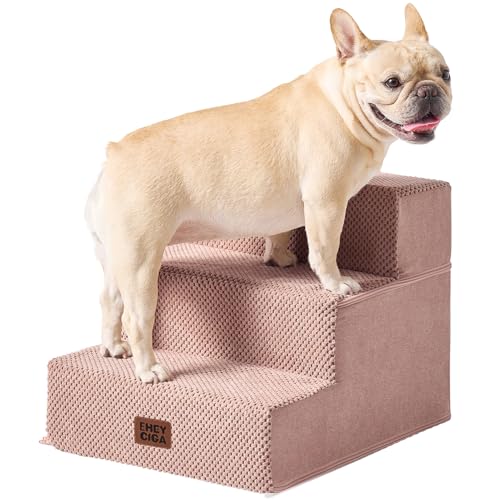 EHEYCIGA Dog Stairs for Small Dogs 13.5" H, 3-Step Dog Steps for Couch Sofa and Chair, Pet Steps for Medium Cats, Non-Slip Balanced Pet Ramp Indoor, Pink - color: Pink, size: Standard 15" x 18" x 13.5"