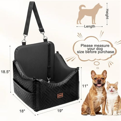 JOEJOY Dog Car Seats for Small Medium Dogs Under 35lbs, Waterproof PU Leather Dog Booster Seat with Detachable Cover, Thickened Memory Foam Pet Car Seat with Safety Belt and Storage Pockets - color: Black