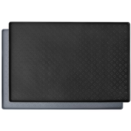 Silicone Dog Dish Mat for Food and Water - 23.6" *15.7" Waterproof Slip Pet Feeding Mat with Raised Edges to Prevent Messes on Floor (Black) - color: Black, size: 23.6"L x 15.7"W