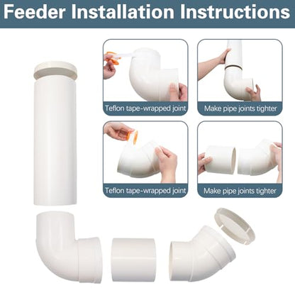 Gravity Dog Self Feeder, Automatic PVC Pipe Pet Food Dispenser, Large Capacity Hanging Chicken Feeder Station, Auto Refill Bowl for Cat Dog Chicken Turkeys Indoor & Outdoor Use, White
