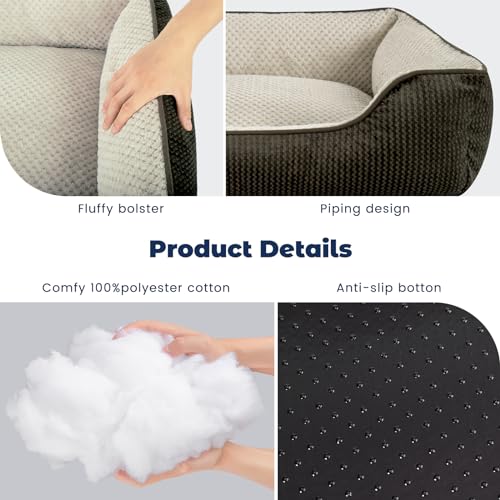 Miguel Removable Washable Dog Bed for Medium Dog Easy Clean - Rectangle Pet Bed for Large Cats with Zipper Cover Bolster Cuddle Puppy Bed with Supportive Side Wall Slip-Resistant Bottom, Brown 30 Inch