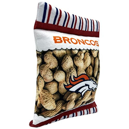 NFL Denver Broncos Crinkle FINE Plush Dog & CAT Squeak Toy - Cutest Stadium Peanuts Snack Plush Toy for Dogs & Cats with Inner Squeaker & Beautiful Baseball Team Name/Logo - color: Denver Broncos, style: STADIUM PEANUTS SNACK
