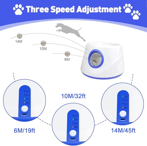 Automatic Dog Ball Launcher, Upgraded Dog Ball Throw Launcher, Adjustable Distance 20-45FT, for Small/Medium Dogs, with 3 2.3-inch ETPU Balls, Indoor and Outdoor Interactive Toys - color: Blue