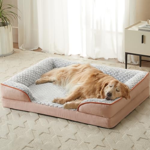 LEXTRO Orthopedic Dog Bed for Large Dogs, Egg Crate Foam Bed for Large Dogs, Equipped with Removable Waterproof Pillow Cover and Anti-Slip Bottom, Pet Bed - color: Pink, size: 42"L x 30"W x 7"Th
