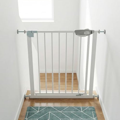 Safety Gate for Stairs & Doorways, Auto-Close Baby Gate or Dog Gate – Pressure Mount No Drilling, 30" Tall All Metal Frame with Dual Locking System (White, 30" Tall 29"-33" Wide) - size: 30"Tall 29"-33" Wide