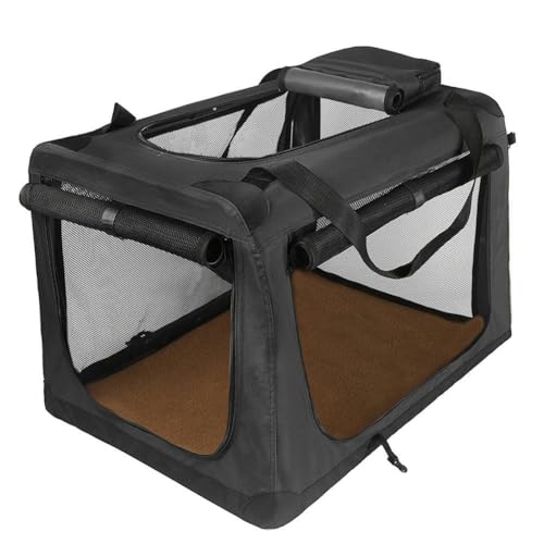 4 Door Foldable Collapsible Dog Crate Portable Travel Cage Oxford Fabric Carrying Bag Fleece Bed Storage Pockets Kennel Large Medium Small,Black,M - color: Black, size: M