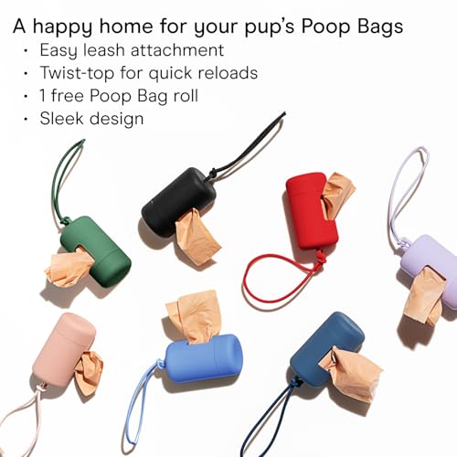 Wild One Dog Poop Bag Holder and Dispenser with Leash Attachment, Leak Proof, Easy Twist Top for Refills, Includes 1 Roll Bags, Lilac - color: Lilac, size: Dispenser + 10 Bags