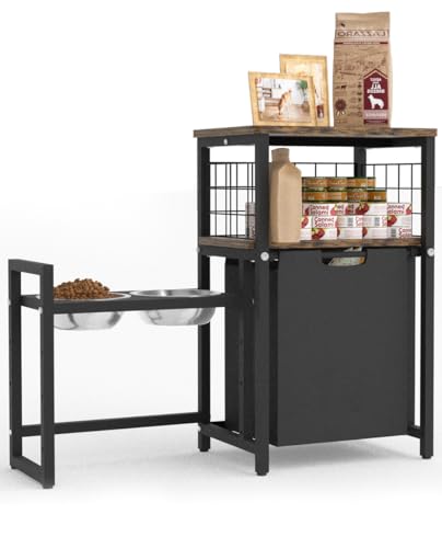 30.6Long x 26.2 High Elevated Dog Bowl Stand with Pet Food Storage Organizer, Adjustable Raised Feeding Station with Toy Basket for Large Medium Small Dogs and Cats, Black - color: Black