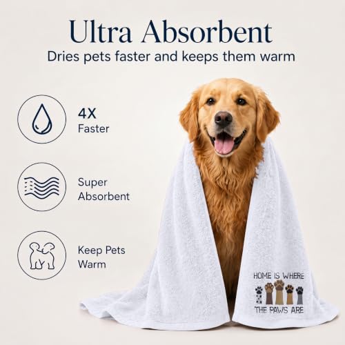 DAN RIVER Dog Towel - Pack of 1, 100% Cotton, 20x40, Ultra Soft, Super Absorbent & Quick Drying Towel for Dogs, Cats, and Other Pets, White Home. - color: White-home