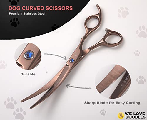 Dog Grooming Scissors Kit - Best Tools for Goldendoodles & Poodles - Straight, Curved & Thinning Shears - Professional Grade Stainless Steel, 4 Pc Set [We Love Doodles] - size: Medium