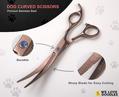 Dog Grooming Scissors Kit - Best Tools for Goldendoodles & Poodles - Straight, Curved & Thinning Shears - Professional Grade Stainless Steel, 4 Pc Set [We Love Doodles] - size: Medium