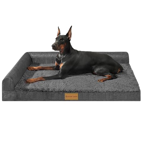 Patas Lague Orthopedic Dog Bed Large Sized Dog 36''X24'', Waterproof L Bolster Medium Pet Sofa Beds with Removable Washable Cover, Soft Pet Couch Crate Mat with Nonskid Bottom, Dark Grey - color: Dark Grey, size: 36"L x 24"W x 3.5"Th