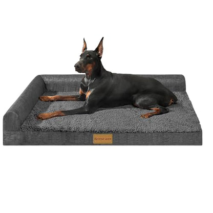 Patas Lague Orthopedic Dog Bed Large Sized Dog 36''X24'', Waterproof L Bolster Medium Pet Sofa Beds with Removable Washable Cover, Soft Pet Couch Crate Mat with Nonskid Bottom, Dark Grey - color: Dark Grey, size: 36"L x 24"W x 3.5"Th