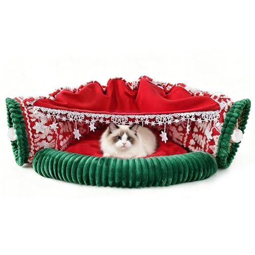 Cat Tunnel Bed, 2-in-1 Cat Tunnels for Indoor Cats, Soft Washable Covered Pet Cave Bed, Play Tube Pet Toys for Cats, Rabbits, and Small Animals