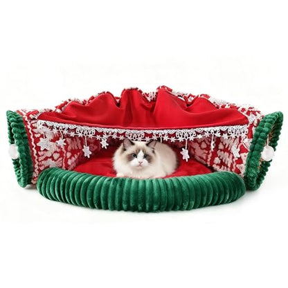 Cat Tunnel Bed, 2-in-1 Cat Tunnels for Indoor Cats, Soft Washable Covered Pet Cave Bed, Play Tube Pet Toys for Cats, Rabbits, and Small Animals