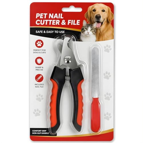 Professional Dog Nail Clippers, Pet Nail Trimmer with Safety Guard, Dog Toenail Clippers for Small & Medium Dogs, Cat & Dog Nail Cutter, Non Slip Handle, Nail Clipper Set with File