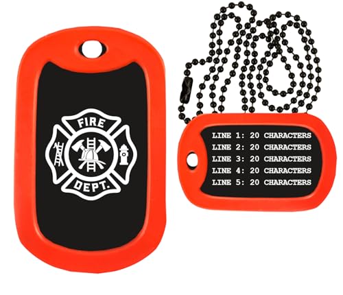 Firefighter Dog Tags Military Style - Fire Department - Custom Engraved Fireman Dog Tag Necklace