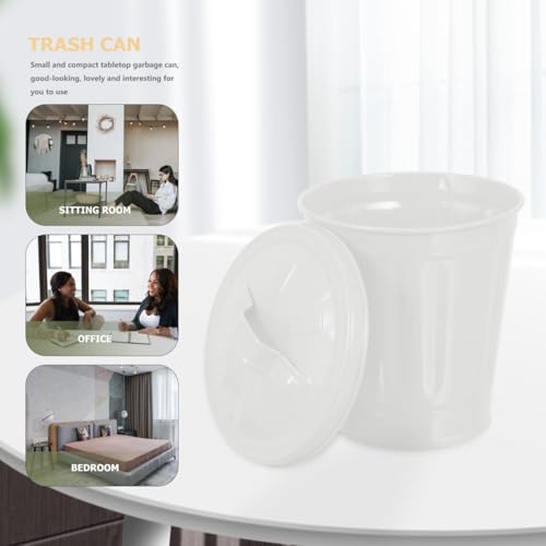 VOSAREA Small Mini Trash Can with Lid Stainless Steel Small Tiny Mini Trash Bin Can Desktop Waster Basket Outdoor Dog Poop Garbage Can Farmhouse Retro Metal Waste Bin for Bathroom Bedroom Garden Yard - color: White