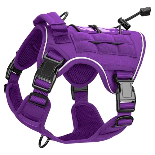Heavy-Duty Tactical Dog Harness for Large Dogs, No Pull Adjustable Reflective Pet Vest with Molle System, K9 Military-Grade Control for Service Training, Outdoor & 10+ Breeds, Purple, Small - color: Purple, size: S: Neck: 14-18'', Chest: 20-24''
