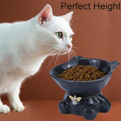 5.4 Inch Wide 15° Raised Kitten Supplies Cat Bowl Elevated Cat Bowls Whisker Friendly Cute Ceramic Tilted Food Bowls for Indoor Cats Dishwasher and Microwave Safe Gray Cats Water Bowl - color: Grey Ceramic Cat Water Bowl