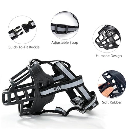 Soft Basket Rubber Dog Muzzle,Dog can Pant and Drink,Breathable Adjustable Muzzle to Prevent Biting and Chewing,Humane Cage Mouth Cover,Perfect for Grooming and Training Aggressive Dog (Black, 1#XS) - size: XS