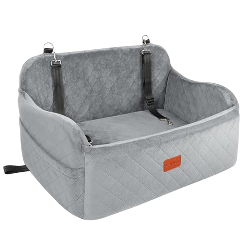 Lealchum Dog Car Seat for Medium Sized Dog,Car Dog Bed with Adjustable Leashes,Comfort and Support with Memory Foam Filled,Safety Travel Per Car Seat with Non-Slip Bottom(Grey, Large) - color: Grey