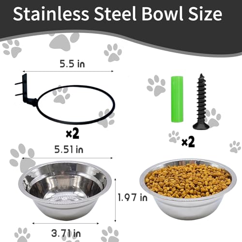 Wall Mounted Dog Bowls-2 * 16 Oz, Stainless-Steel Raised Adjustable Height Dog Food and Water Bowls, Elevated Pet Comfort Feeding Bowl for Medium Large Dogs Cats(Collapsible) - size: 2cups(16OZ)