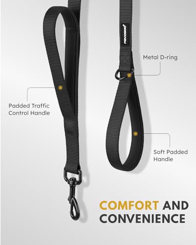 FAYOGOO Dog Leash 6FT - Heavy Duty Dog Leash with Traffic Padded Double Handles - Safety Control Traning Leash for Large Medium Dogs - color: Black