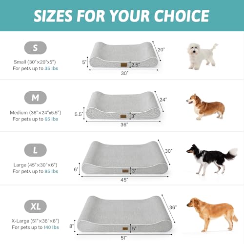 COZY KISS Dog Bed for Medium Dogs up to 65 lbs - Removable Washable Cover with Waterproof Lining & Non-Skid Bottom, Cotton-Polyester Blend Boat-Shaped Lounger Mattress, M(36x24x5.5in), Light Gray - color: Light gray, size: 36" L x 24" W x 5.5" Th