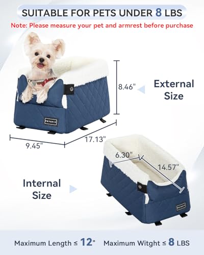 PETSFIT Center Console Dog Car Seat with Safe Protection Hooks, Pet Car Seat with Upgraded Safety Tethers, Washable Cushion, Console Dog Car Seats for Small Dogs Up to 8 Lbs(Blue) - color: Blue