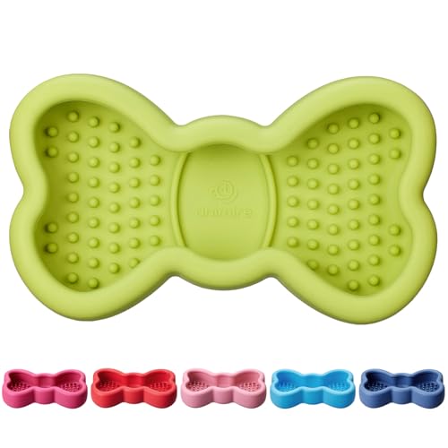 Lick Mat for Dogs, Animire Anti-Spilled Bow Tie Lick Bowls for Anxiety Relief, Silicone Slow Feeder Licking Pad with Suction Cups, Freezeable Dog Enrichment Toy for Boredom and Distraction(Green,L) - color: A-Green, size: L
