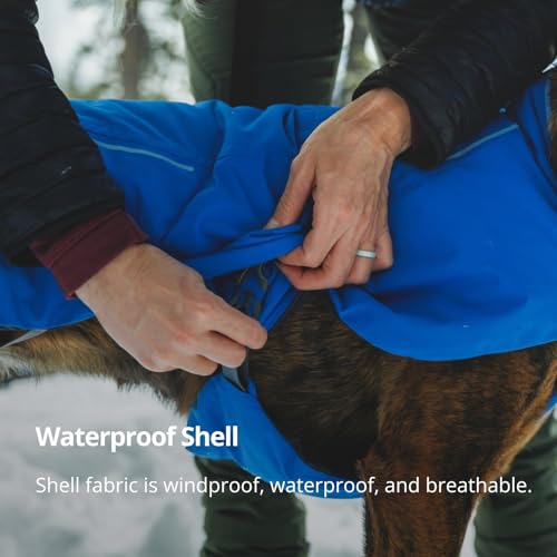 Ruffwear, Vert Dog Winter Jacket, Insulated Waterproof Dog Coat with Harness Leash Portal, Breathable Design with Leg Loops, Windproof Extended Coverage, Reflective Trim, Blue Pool, Large - color: Blue Pool, size: Large