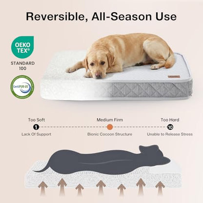 ZOMISIA Breathable Orthopedic Dog Bed for Large Dog, Reversible Warm & Cooling Dog Bed Mattress for All Season, 4" Thick Honeycomb Supportive Pet Bed with Detachable Non-Slip Bottom, Waterproof Cover - size: Large
