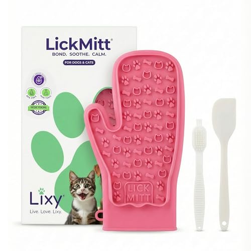 Lixy Pet LickMitt – Dual-Sided Calming & Grooming Mitt for Dogs and Cats – Human-Held Silicone Treat Mitt for Anxiety Relief, Bonding & Shedding – BPA-Free, Food-Grade, Easy Clean – Pink - color: Pink
