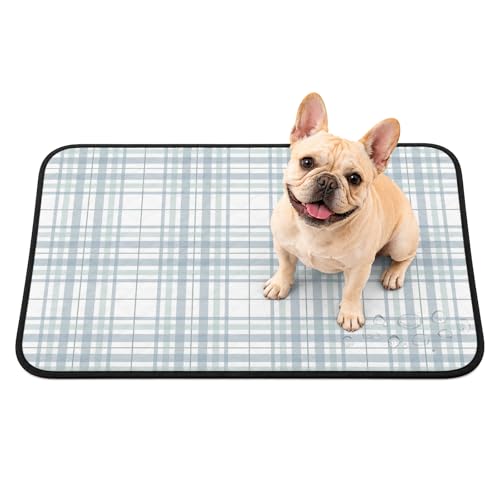 Washable Pee Pads for Dogs, Buffalo Plaid Waterproof Reusable Puppy Pads, Slate Blue Grey Farmhouse Minimalist Striped Absorbent Non-Slip Dog Training Pads for Potty, Crates, Whelping, M 24 x 18 - color: Blue, Gray, White, size: Medium-24x18 Inch