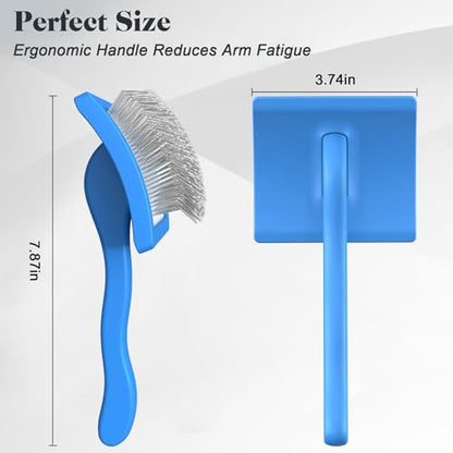 2PCS Slicker Brush for Dogs & Pet Comb,Professional Dog Grooming Brush (Goldendoodles,Poodles,Labradoodles) with Extra Long Pins to Effectively Remove Tangles, Knots and Mats (Blue, Gentle Large) - color: Blue, size: Gentle Large