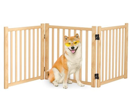 Wooden Freestanding Dog Gate Indoor, 23" H Foldable Dog Gates, No-Painted Portable Puppy Fence for Hallway Stairs, Doggy Barrier- 3 Panels - size: 【3 Panels】H:23''